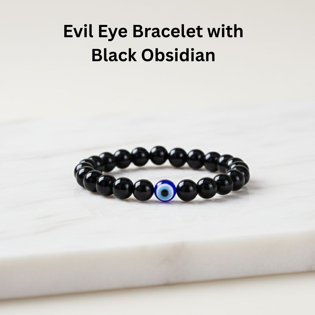 Black Obsidian Evil Eye Bracelet for protection and positive energy