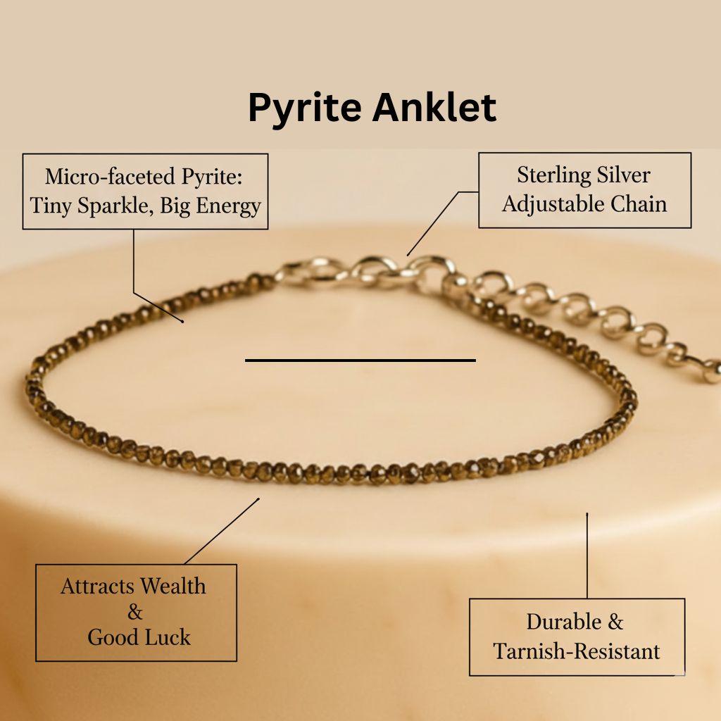 Original Pyrite Stone Anklet for Prosperity, Confidence & Financial Growth (Lab Certified) - Pyrite Stone Anklet by Viti Creations - Image 2