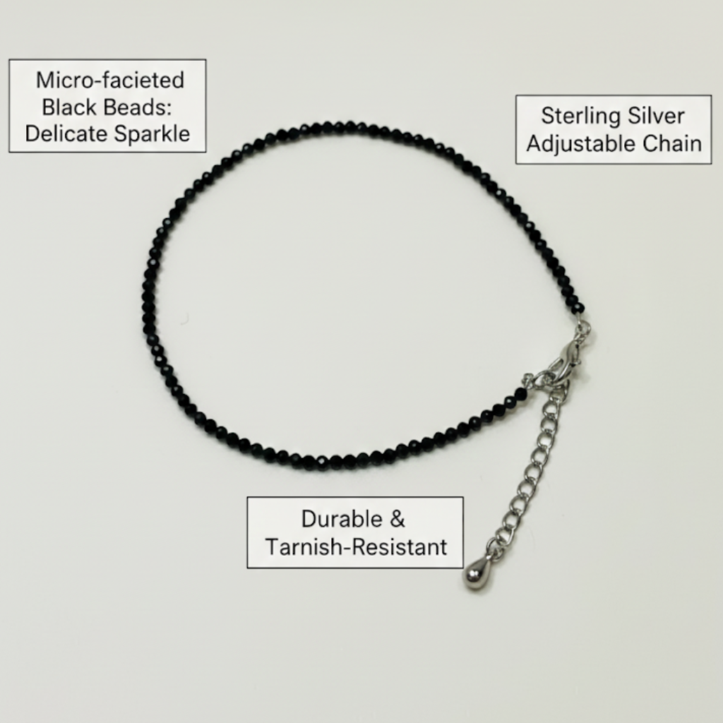 Black Tourmaline Anklet for Protection & for Negative Energy Removal (Lab Certified) - Natural Healing Crystal Anklet by Viti Creations - Image 3