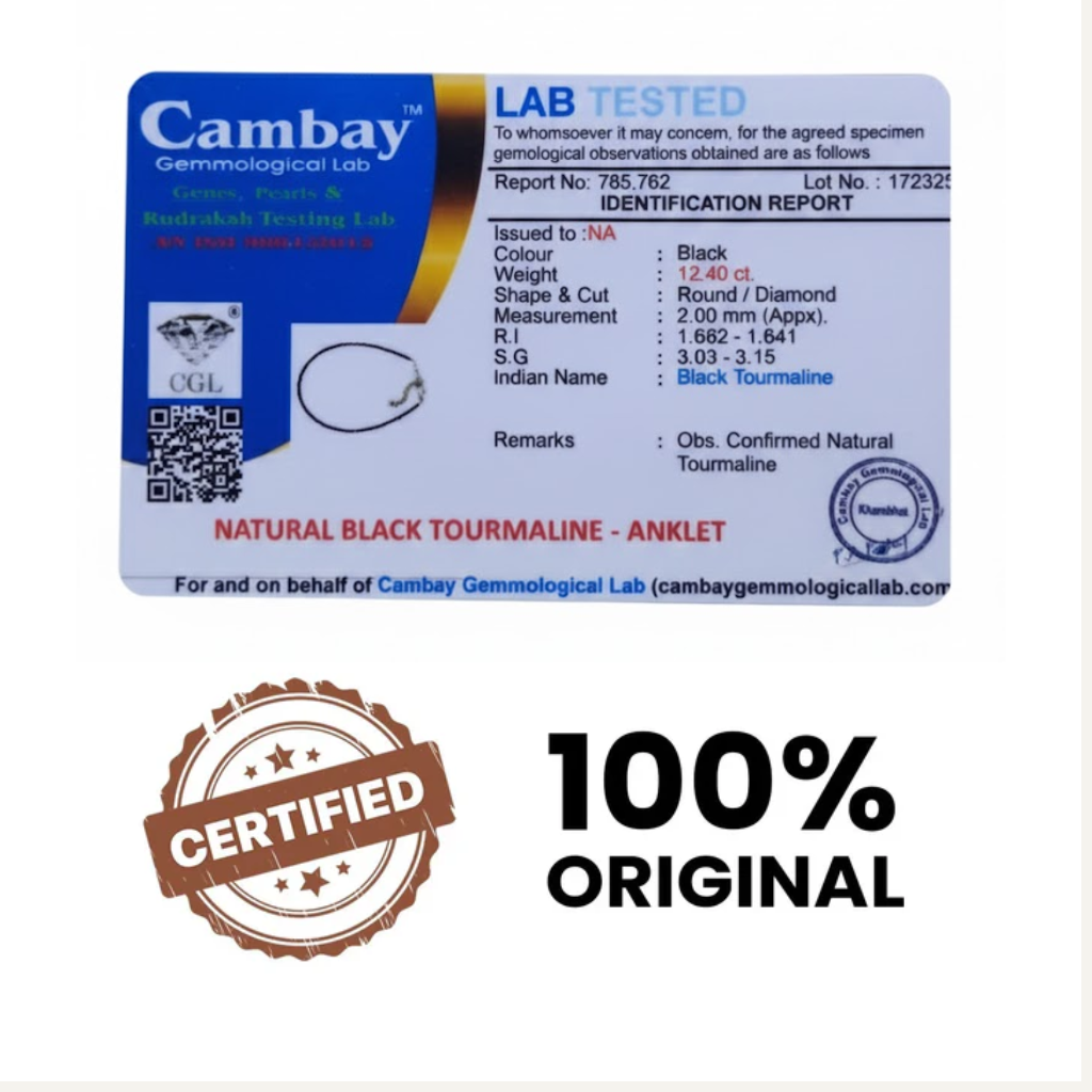 Black Tourmaline Anklet for Protection & for Negative Energy Removal (Lab Certified) - Natural Healing Crystal Anklet by Viti Creations - Image 6