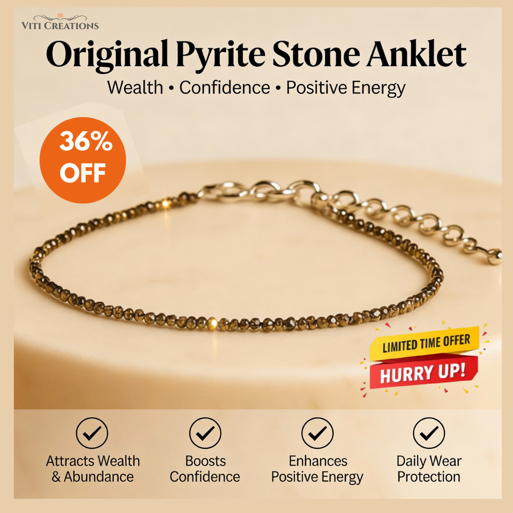 Elegant pyrite beaded anklet with golden metallic stones strung on a delicate chain.