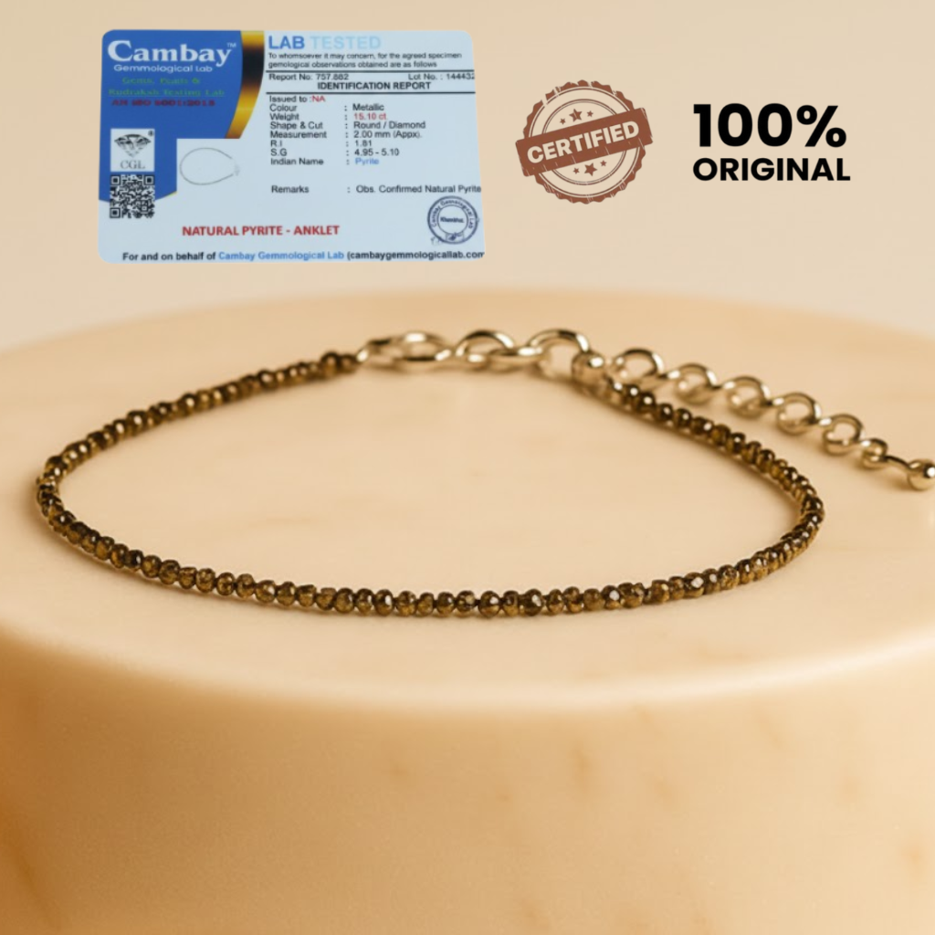 Original Pyrite Stone Anklet for Prosperity, Confidence & Financial Growth (Lab Certified) - Pyrite Stone Anklet by Viti Creations - Image 3